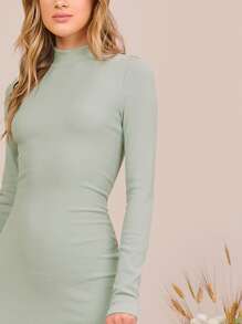 SHEIN Privé 小高領素色鉛筆連衣裙 - 薄荷綠 - 查看 4