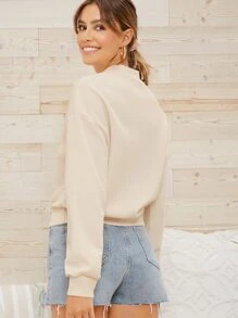 SHEIN Essnce Pullover de hombros caídos de cuello alto - Albaricoque - Ver 2