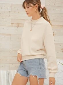 SHEIN Essnce Pullover de hombros caídos de cuello alto - Albaricoque - Ver 3