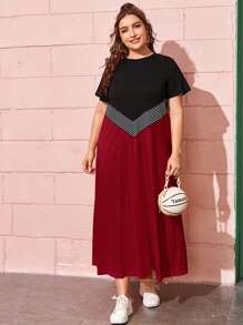 Mulvari Plus Chevron Striped Panel Colourblock Dress - Multicolor - View 3