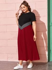 Mulvari Plus Chevron Striped Panel Colourblock Dress - Multicolor - View 1