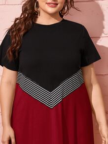 Mulvari Plus Chevron Striped Panel Colourblock Dress - Multicolor - View 4