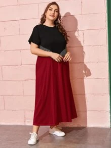 Mulvari Plus Chevron Striped Panel Colourblock Dress - Multicolor - View 5