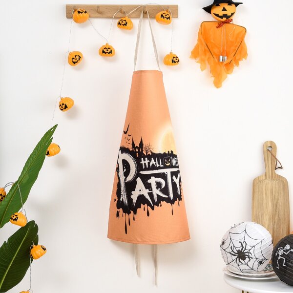 

Halloween Slogan Graphic Apron, Orange