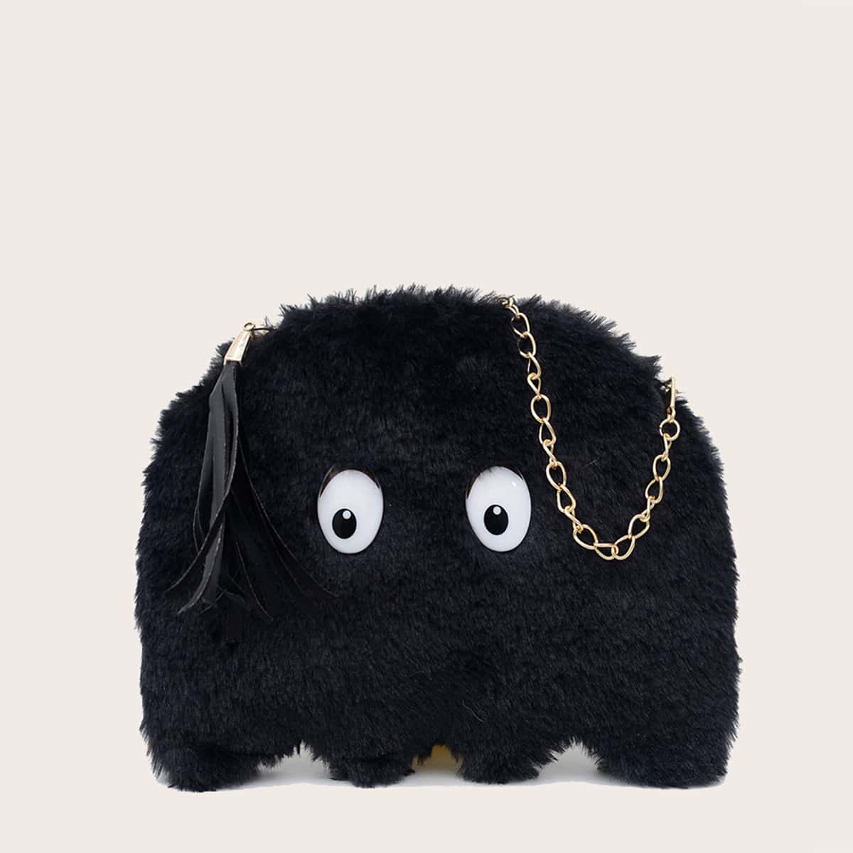 

Tassel Fluffy Crossbody Bag, Black