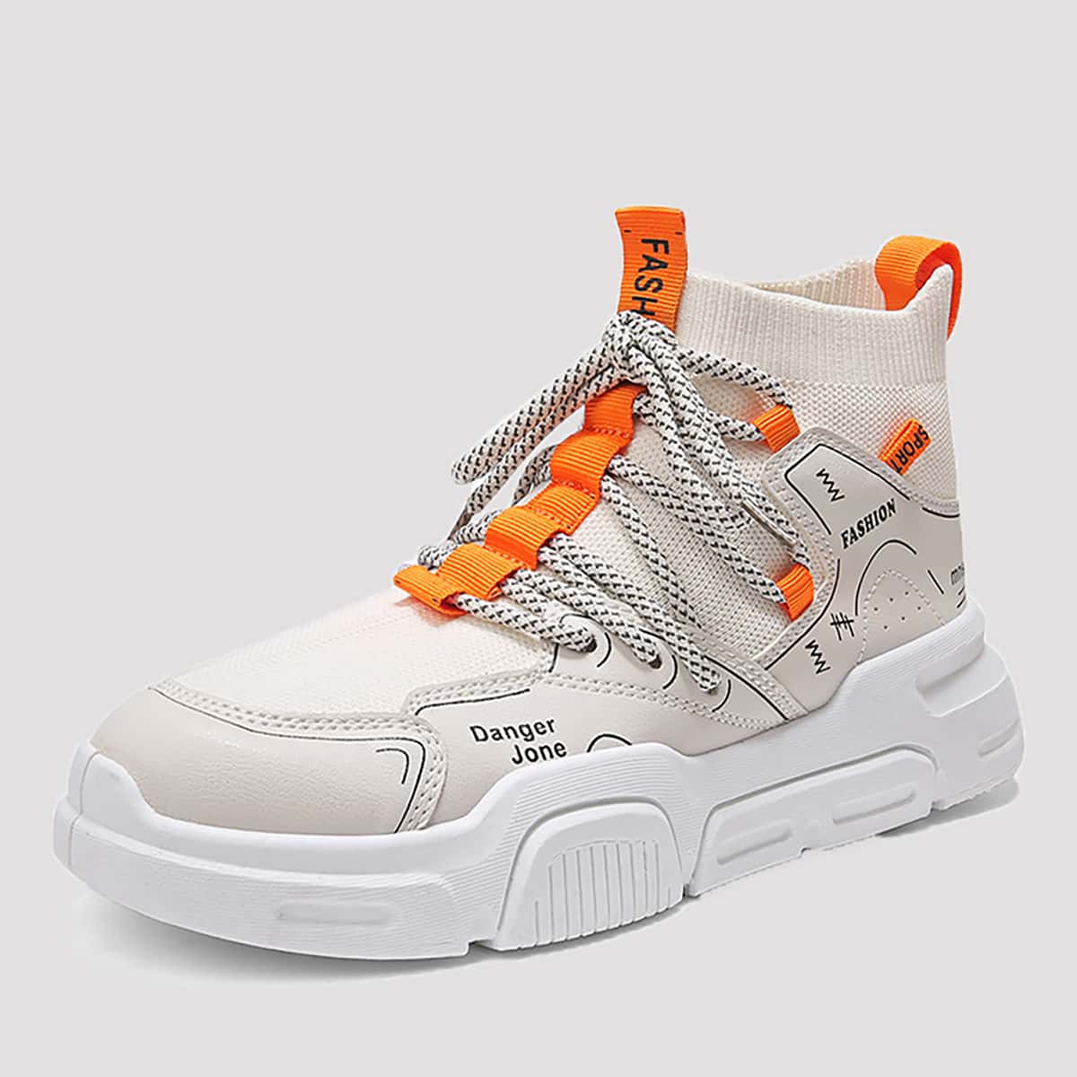 

Guys Lace-up Decor High Top Sneakers, Beige