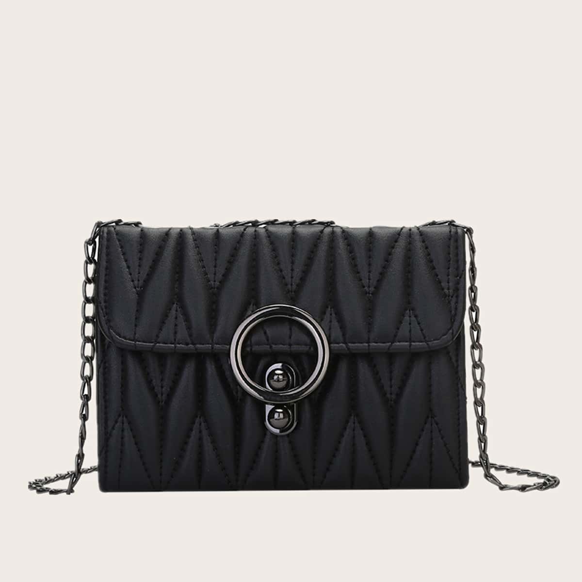 

Stitch Detail Chain Shoulder Bag, Black