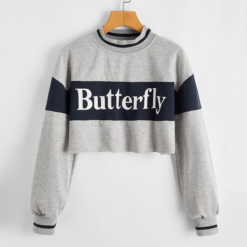 

Colorblock Letter Print Crop Sweatshirt, Multicolor