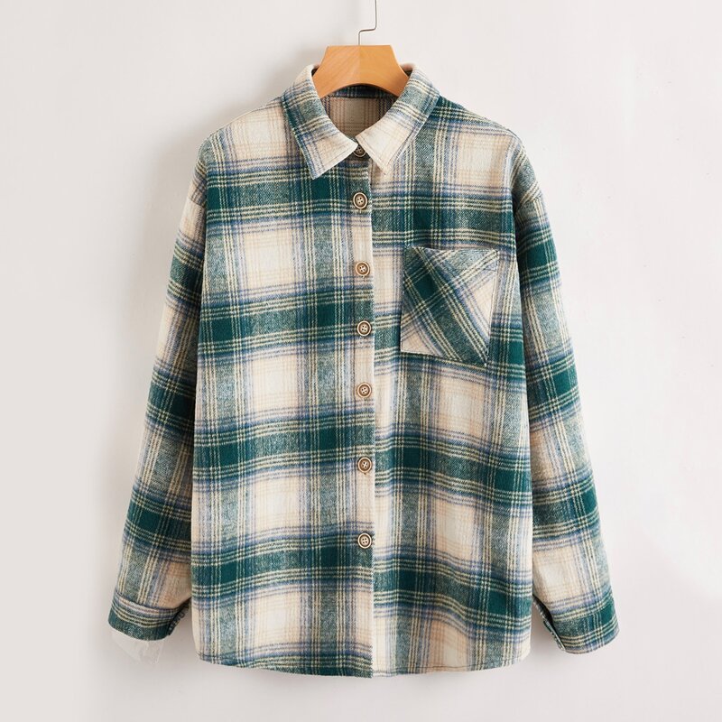 

Tartan Plaid Pocket Front Overshirt, Multicolor