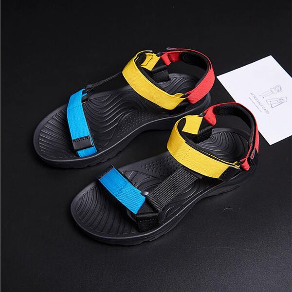 

Men Colorblock Velcro Strap Sandals, Multicolor