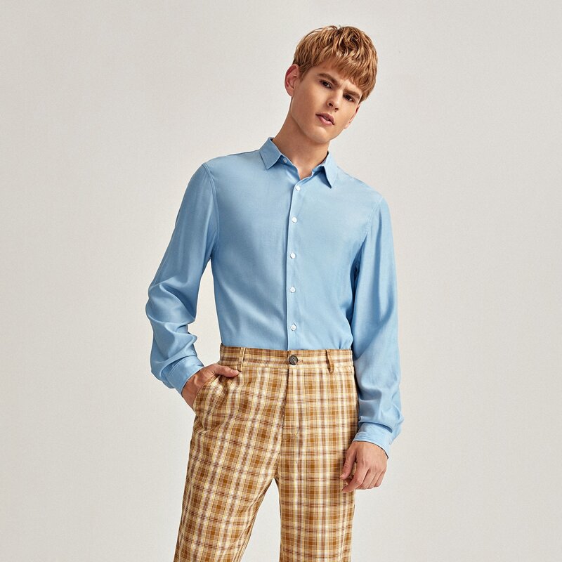 

Guys Button Placket Solid Shirt, Baby blue