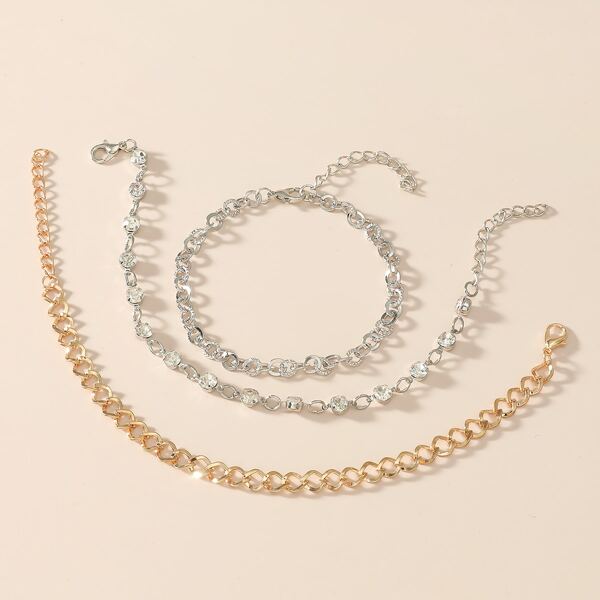 

3pcs Rhinestone Decor Bracelet, Multicolor