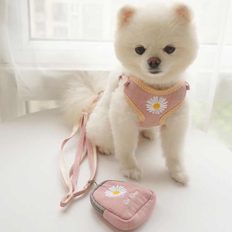 

1pc Dog Embroidery Harness & 1pc Mini Bag & 1pc Leash, Pink