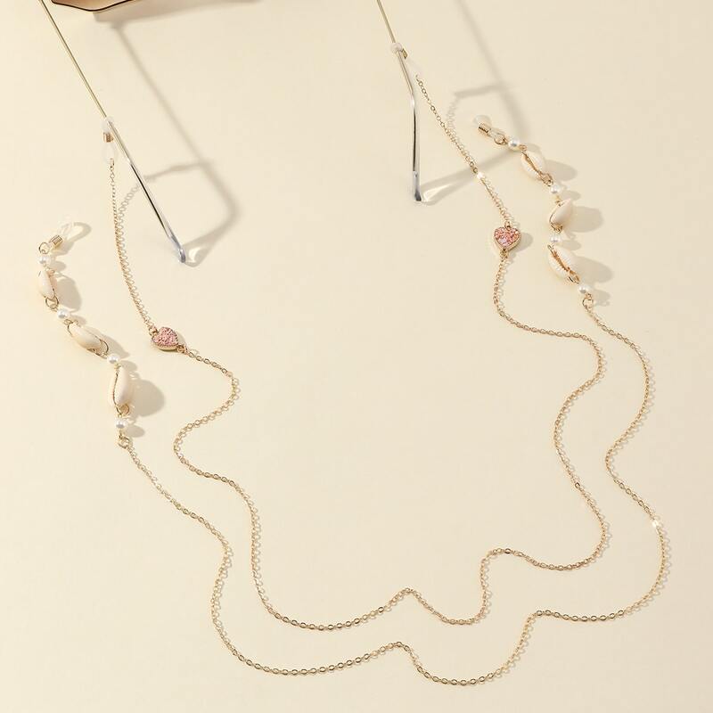 

2pcs Shell Faux Pearl Decor Glasses Chain, Gold