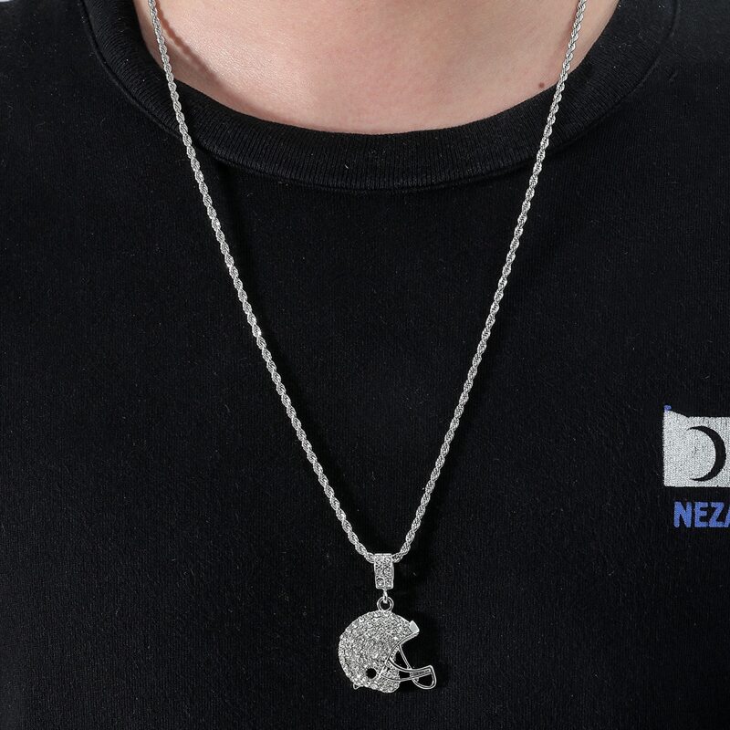 

Guys Football Helmet Charm Necklace, Silver