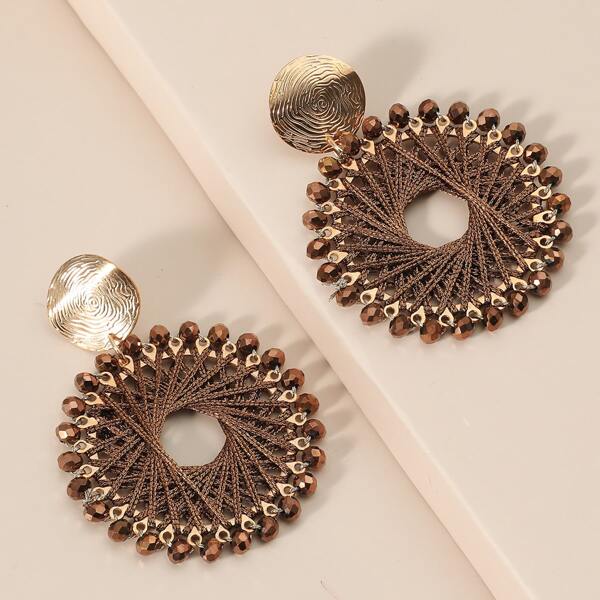 

Hollow Out Braided Drop Earrings, Coffee brown