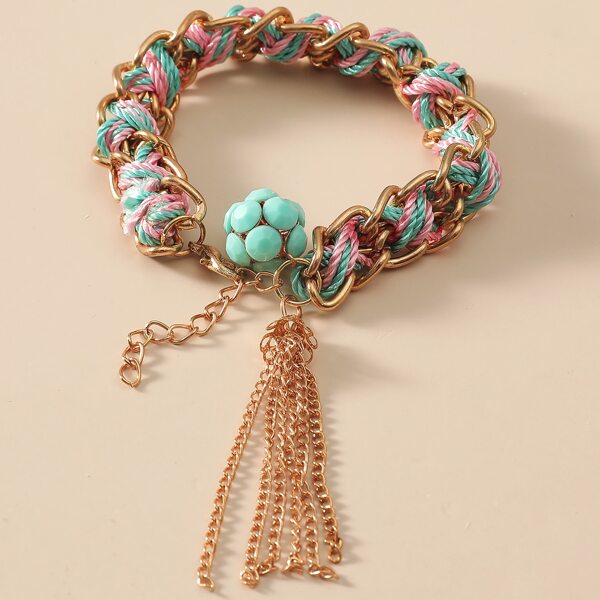 

Braided Chain Tassel Bracelet, Multicolor