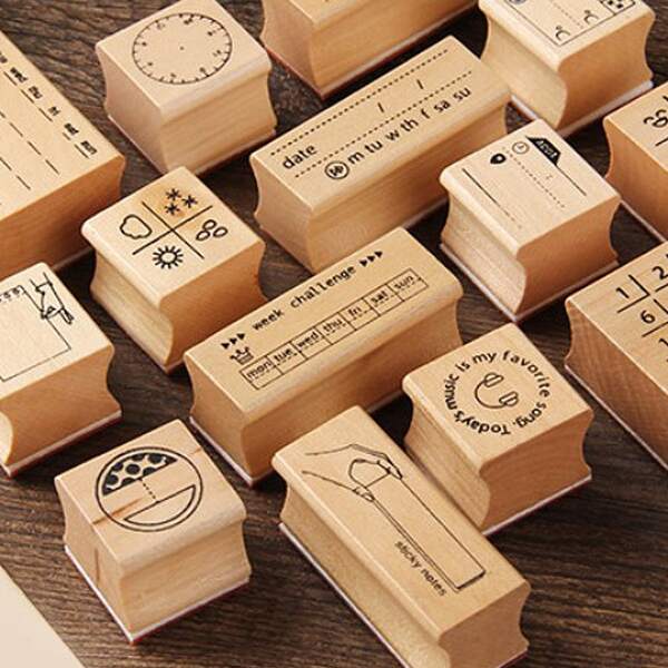 

3pcs Random Pattern Wooden Stamp, Khaki