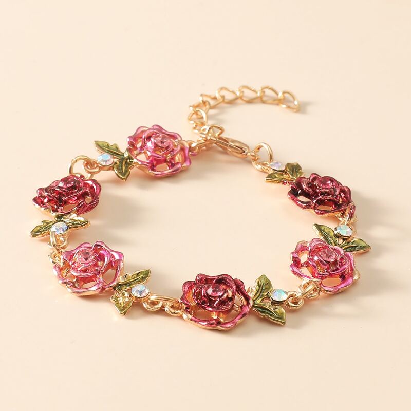 

Flower Decor Chain Bracelet, Red