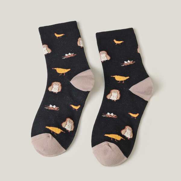 

Cartoon Graphic Socks, Black
