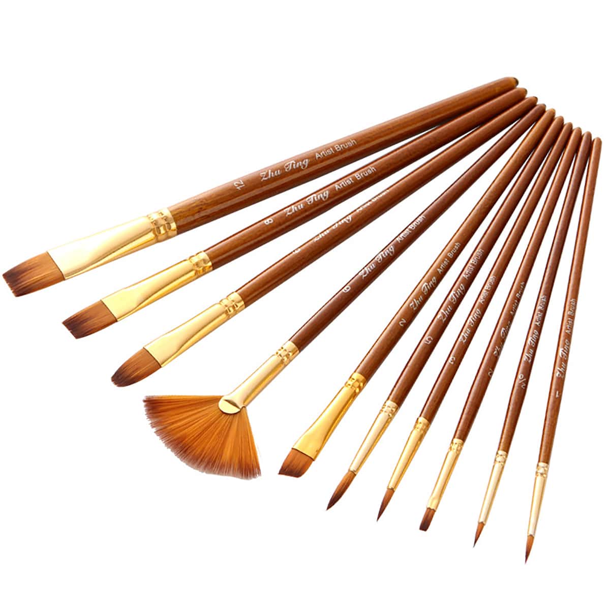 

10pcs Wooden Handle Paintbrush, Brown