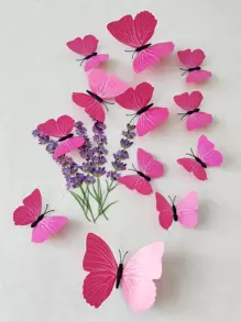 12pcs/Set 3D Butterfly Wall Sticker, Simple Plastic Butterfly Sticker For Home Decoration, Stickers, Wall Decal, Vinyl Decal For Home Decorations, Spring Decoration Items Refresh Your Home, Rama Decoration Stickers Gifts Birthday Graduation - Pink - View 8