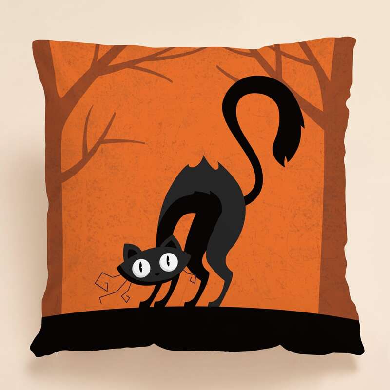 

Cartoon Cat Print Cushion Cover Without Filler, Multicolor