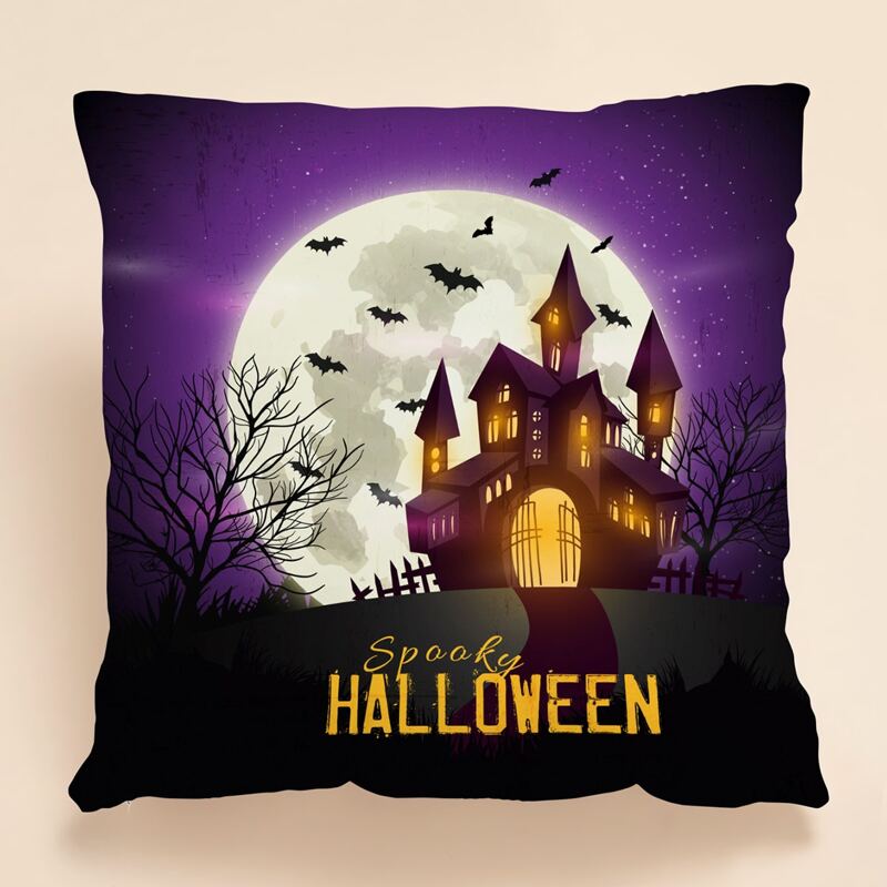 

Halloween Castle Print Cushion Cover Without Filler, Multicolor