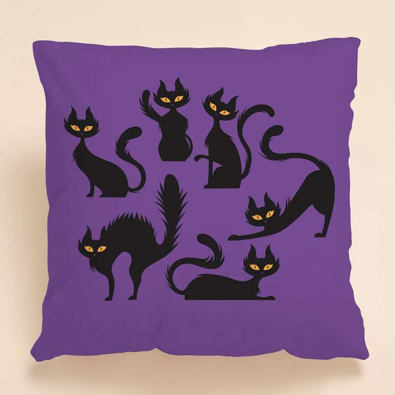 

Cartoon Cat Print Cushion Cover Without Filler, Multicolor