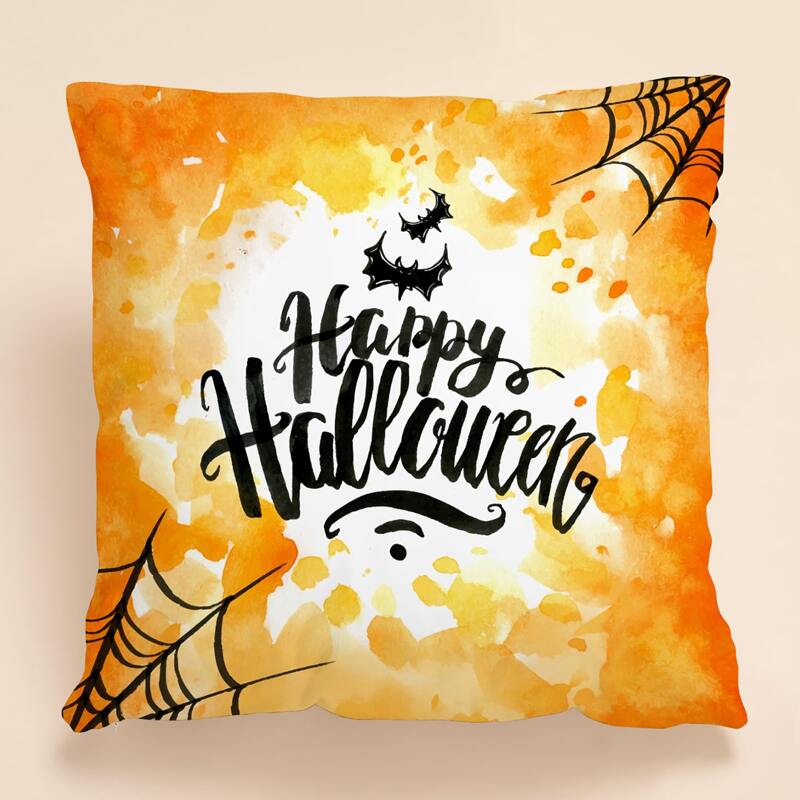 

Halloween Slogan Graphic Cushion Cover Without Filler, Multicolor