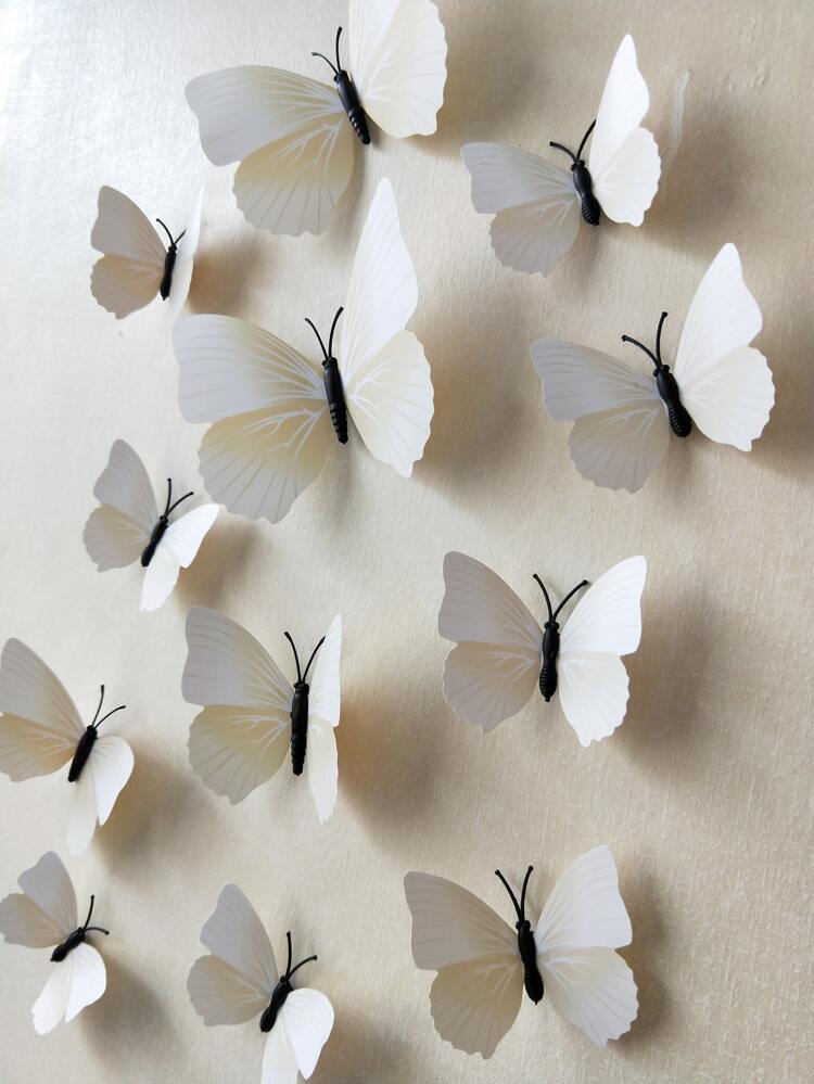 12pcs 3D Butterfly Wall Sticker, Removable Plastic Butterfly Wall Art Decal, For Home Decor, Stickers, Wall Decal, Vinyl Decal For Home Decorations, Spring Decoration Items Refresh Your Home, Rama Decoration Stickers School Decor School Surprise Dormitory Decor Back To School Room Decor School Supplies