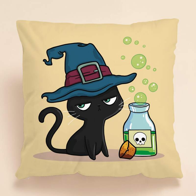 

Halloween Cartoon Graphic Cushion Cover Without Filler, Multicolor