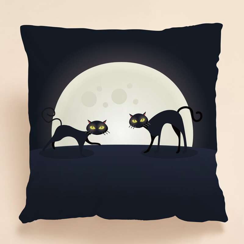 

Cartoon Cat Print Cushion Cover Without Filler, Multicolor