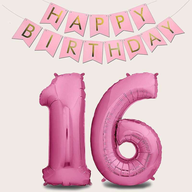 

4pcs 16th Birthday Party Decoration Set, Hot pink