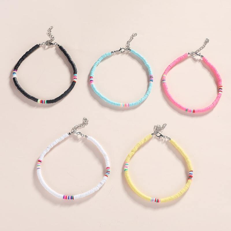 

5pcs Simple Beaded Anklet, Multicolor