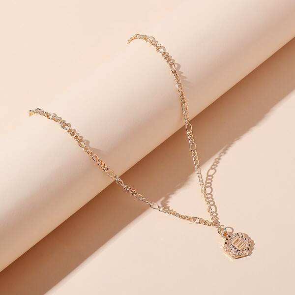 

Letter Embossed Geometric Charm Necklace, Gold