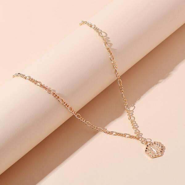 

Letter Embossed Geometric Charm Necklace, Gold