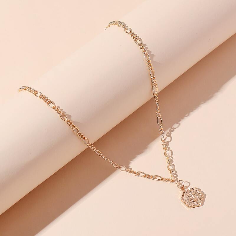 

Letter Embossed Geometric Charm Necklace, Gold