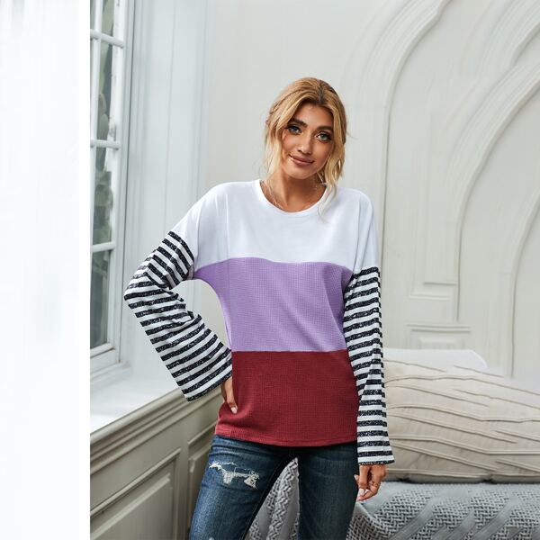 

Striped Sleeve Color-block Tee, Multicolor