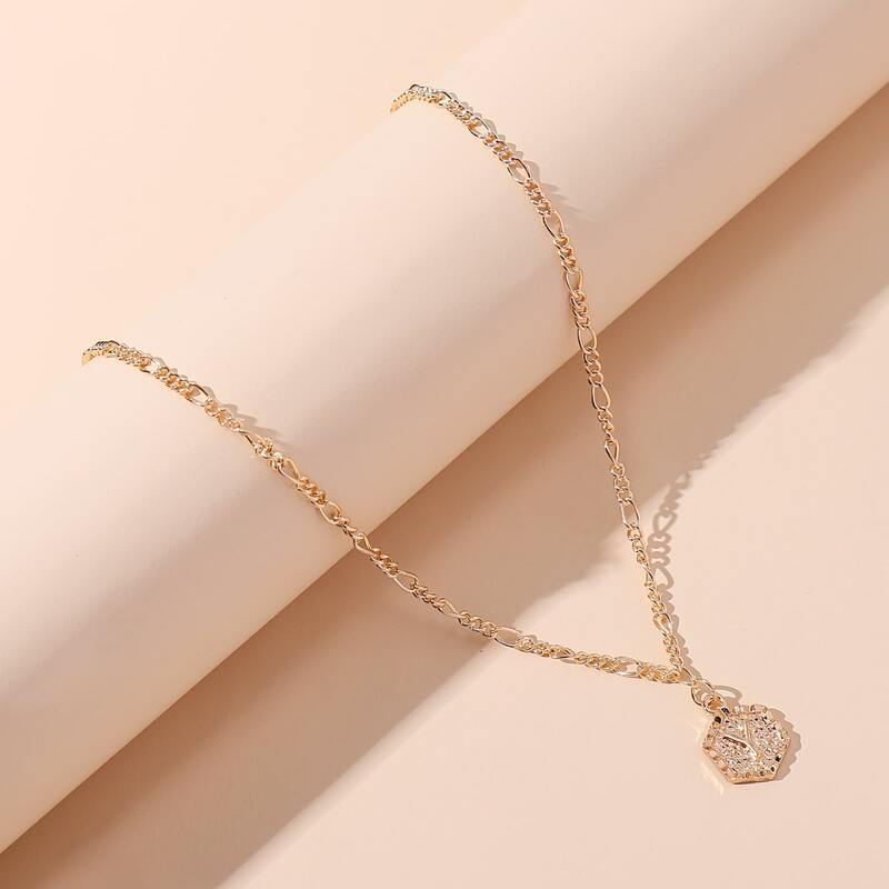 

Letter Embossed Geometric Charm Necklace, Gold
