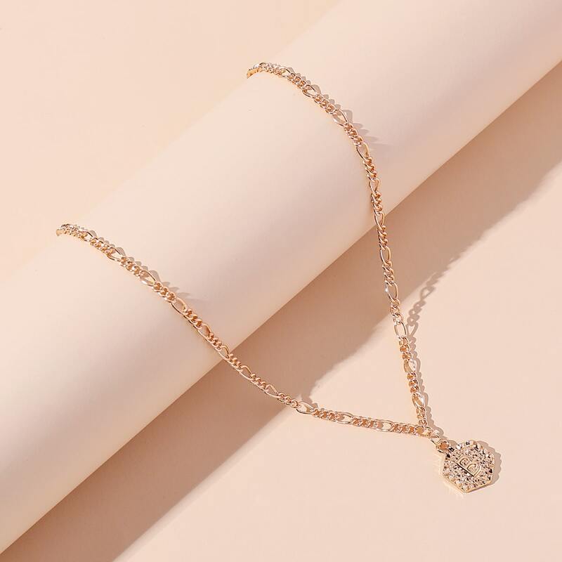 

Letter Embossed Geometric Charm Necklace, Gold