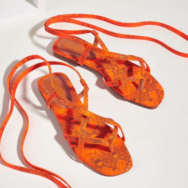 

Toe Post Tie Leg Sandals, Orange bright