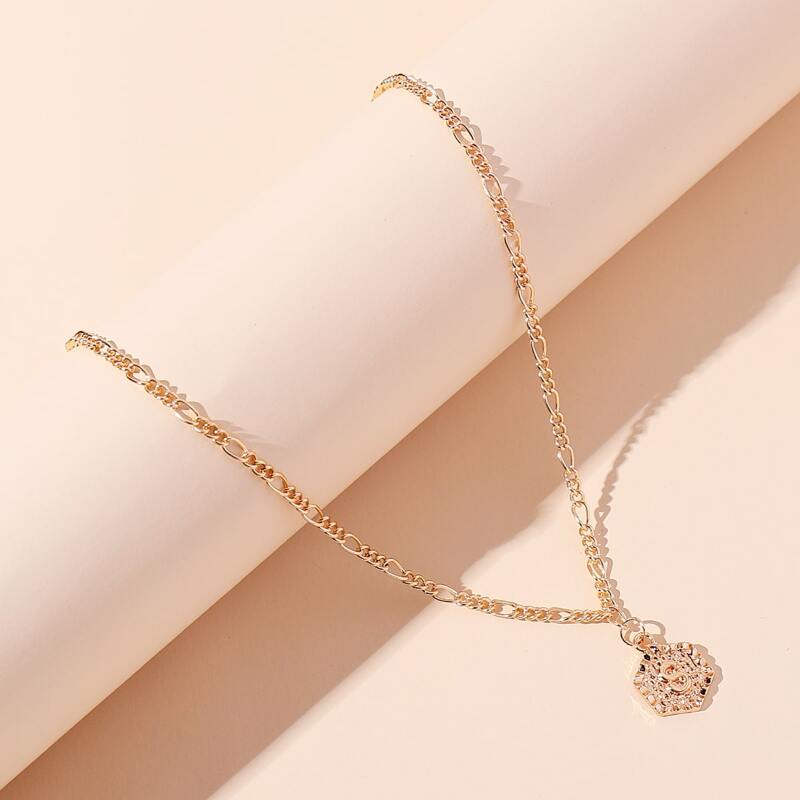 

Letter Embossed Geometric Charm Necklace, Gold