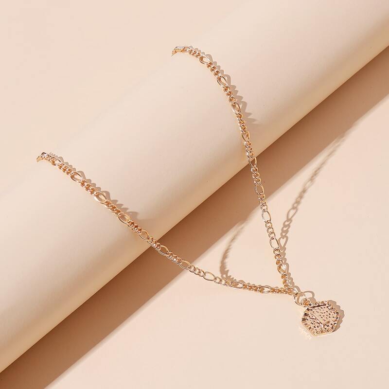 

Letter Embossed Geometric Charm Necklace, Gold