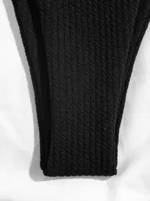 SHEIN Swim 紋理質感比基尼套裝環鏈文胸和丁字褲下裝2入組泳衣 - 黑色 - 查看 4