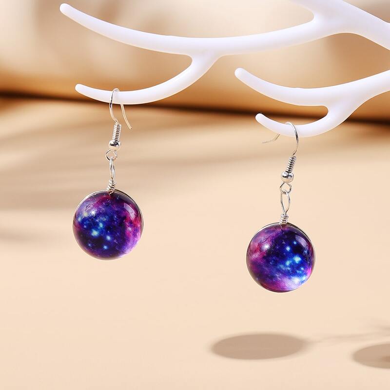 

Galaxy Pattern Drop Earrings, Purple
