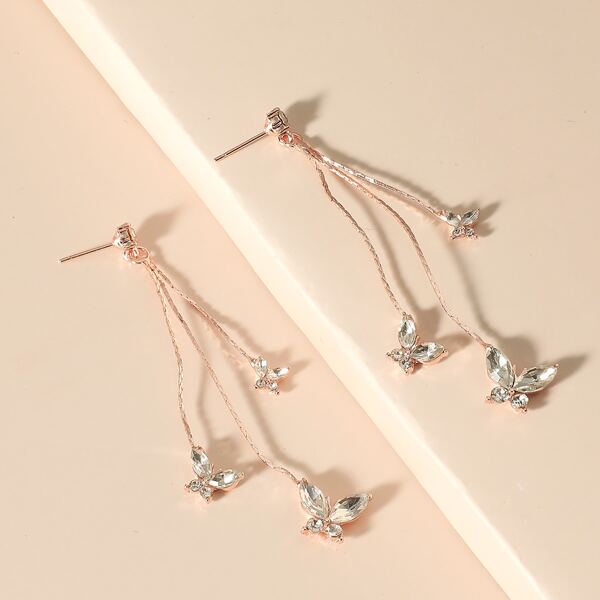 

Rhinestone Butterfly Decor Drop Earrings, Rose gold