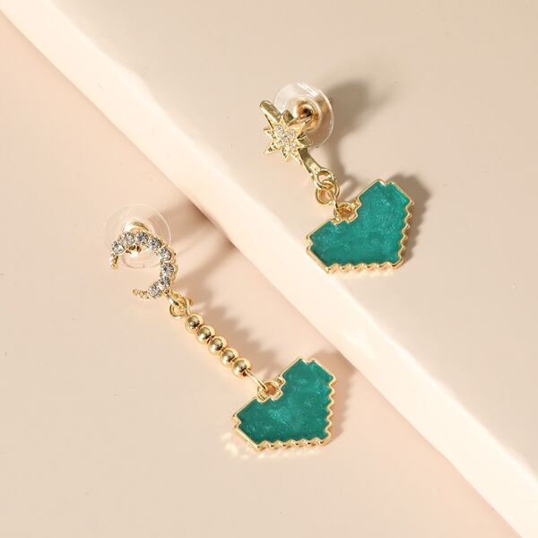 

Heart Charm Mismatched Earring Jackets, Green