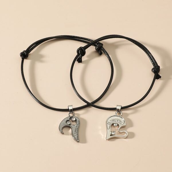 

2pcs Heart Charm Bracelet, Black