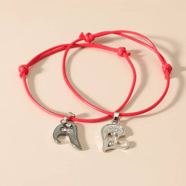 

2pcs Heart Charm Bracelet, Red